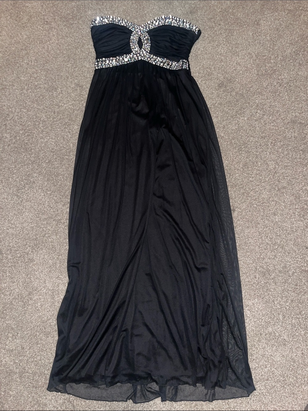 City Triangles Black Strapless Gown with Crystal Trim